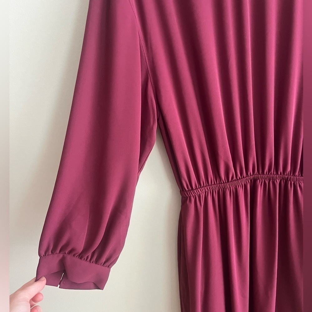 Aritzia Babaton Luke Dress Burgundy Midi Mock Neck 3/4 Sleeve A Line - Picture 5 of 12